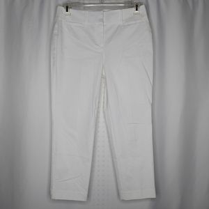 Ann Taylor Trousers 4 White Cotton Stretch Tapered Leg Midrise Pants